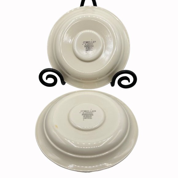 Corelle by Corning Vitrelle Abundance Pyroceram Red Blue Banded Saucers 5 Piece - Picture 9 of 10